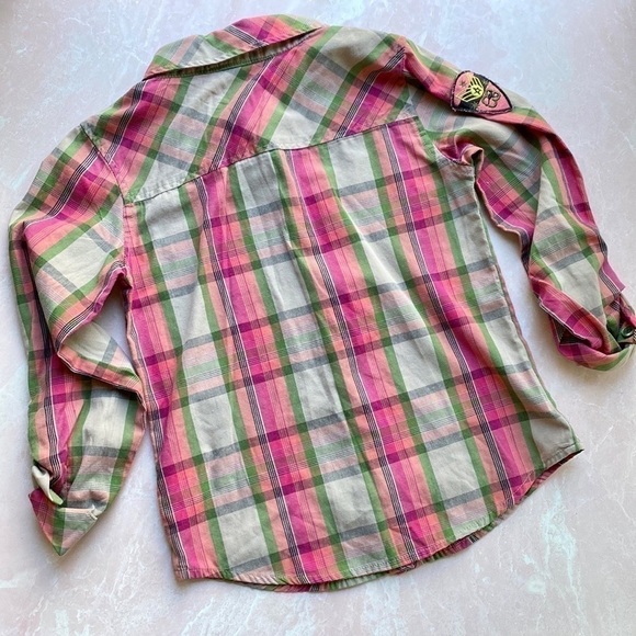 COOGI Little Kids Plaid Studded Patch Button Up Top Sz 6 - Picture 6 of 12
